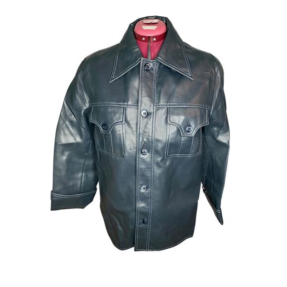 Vegan leather spy style Jacket gun metal gray blue vintage - Picture 1 of 14